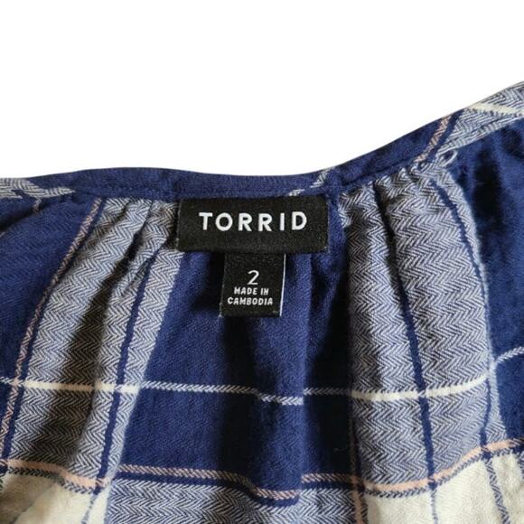 Torrid Womens Plaid Babydoll Top Size 2X Blue Sleeveless Ruffle Preppy - Picture 3 of 9